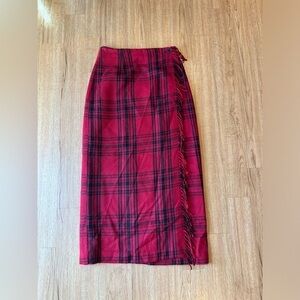 Vintage Cambridge Country Red and Black Plaid Blanket Wrap Skirt Wool Blend 8